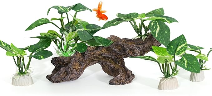 4PCS Driftwood Cave Aquarium Decor Silk Aquarium Plants for Betta Fish Tank Decorations