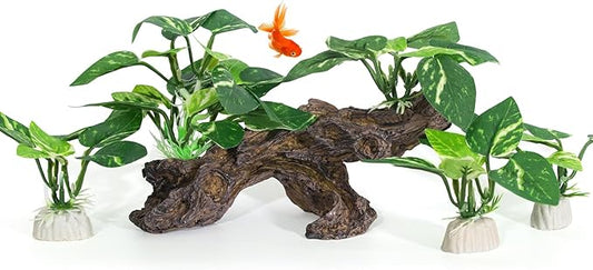 4PCS Driftwood Cave Aquarium Decor Silk Aquarium Plants for Betta Fish Tank Decorations
