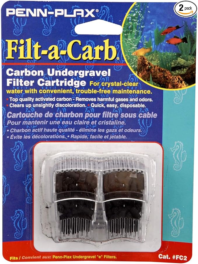 Penn-Plax Replacement Media (2 Pack) – Fits Multi-Pore and Undergravel “E” Filters – Provides Chemical Filtration (FC2)