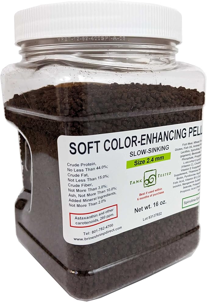 Brine Shrimp Direct Soft Moist Color-Enhancing Sinking Pellet 2.4mm, 16 oz. for Fish & Axolotl