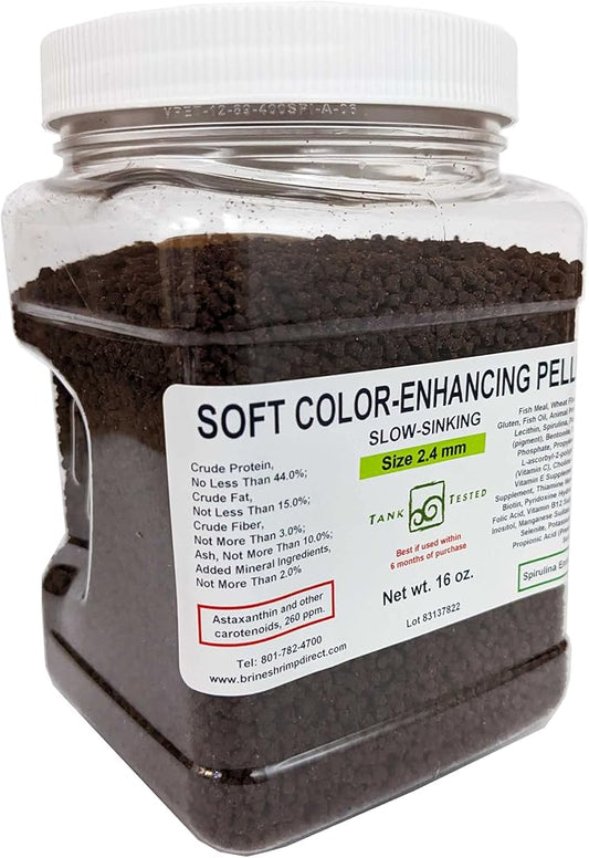 Brine Shrimp Direct Soft Moist Color-Enhancing Sinking Pellet 2.4mm, 16 oz. for Fish & Axolotl