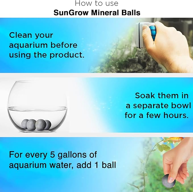 SunGrow Betta Balls, Water Conditioner with Over 30 Beneficial Elements for Tropical Fish, Freshwater Fish Tank pH Balance Decor, 0.3” Betta Fish Tank Accessories, 10 Pcs per Pack
