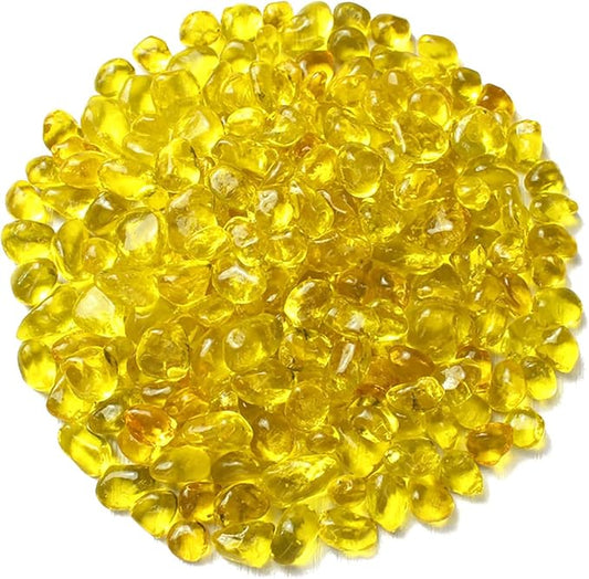 Glass Stones, 1Lb/460g Irregular Sea Glass Pebbles Non-Toxic Artificial Gemstones for Vase Filler/Terrarium Flowerpot Aquarium Turtle Tank Decoration/Handcraft Making, Yellow