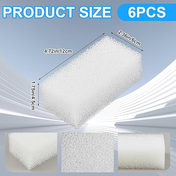 Threlaco 6 Pcs Foam Filter Insert Compatible with Aquaclear Aquarium Filter Replacement Media for Filtering and Keeping Aquariums Clear (Compatible with Aquaclear 50)