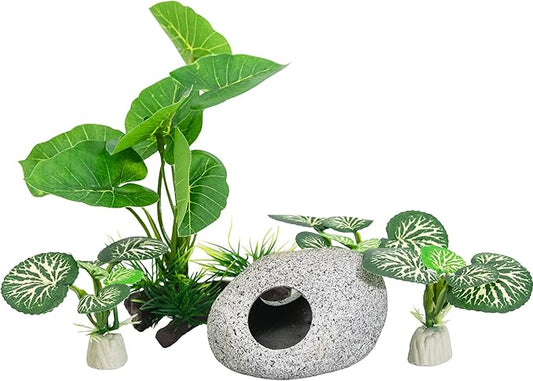 Aquarium Plants Fish Tank Decorations 6.6 inch Plastic Artificial Plant Goldfish Stone Cave Betta Fish Hides/Rest