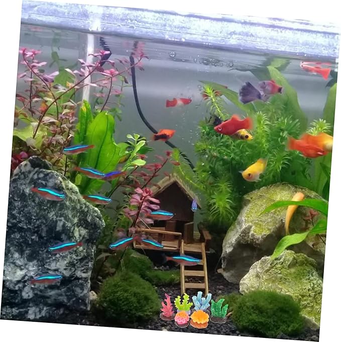 Amosfun 6pcs Artificial Coral Reef Decor Lifelike Underwater Plants for Fish Tank Safe Aquarium Supplies Coral Ornaments Easy Care Aquarium Decoration