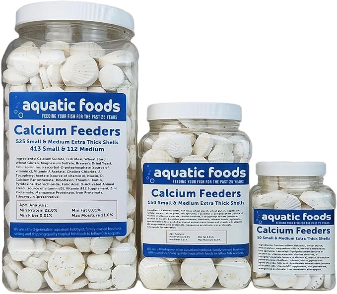 Calcium Feeder Small & Medium Shells. Extra Thick Shells for Shrimp, Snails, Crabs, Crayfish, Hermit Crabs and All Tropical Fish…525 Count Jar