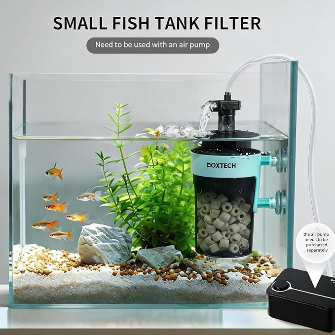 UPETTOOLS Aquarium Filter, Small Fish Tank Filter Submersible Fish Filter with Built-in Air Bubble Stone and Bio Balls Suitable for Fish Tanks up to 5-15 Gallons (Air Pump Not Included)