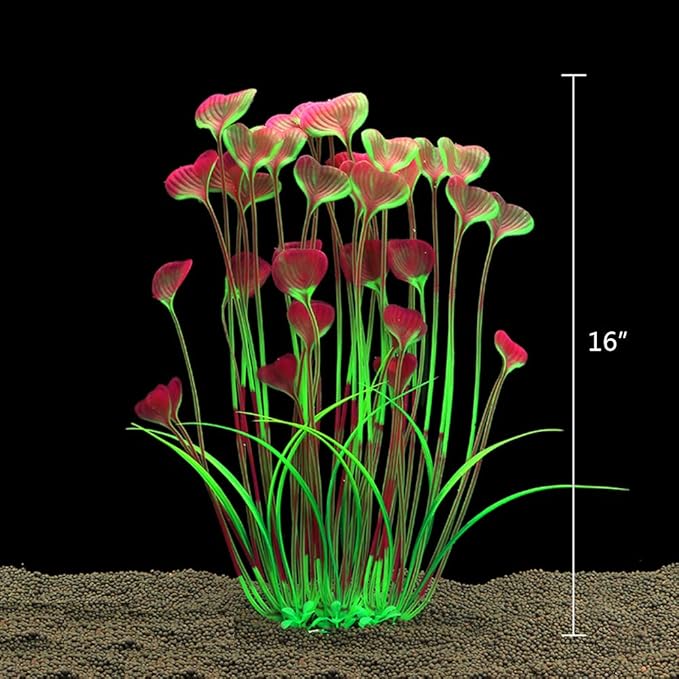 ALEGI Aquarium Plastic Plants Large,Artificial Plants Decoration Ornament Fish Tank-16 inch 2Pcs