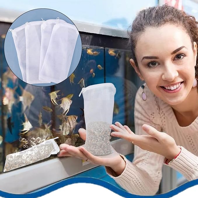 Segarty Filter Bag, 10 Pack 0.5mm Fine Mesh 7.7 x 3 Inch Reusable White Nylon Aquarium Media Net Bags with Plastic Zipper for Ceramic Rings, Bio Balls, Activated Carbon, Charcoal, Fish Tank