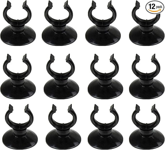 AQUANEAT 12 Pack Aquarium Suction Cup Clip Black, for Aquarium Heater, Tubing Hose, Plant, Decoration, Fish Tank (Black 3/4")