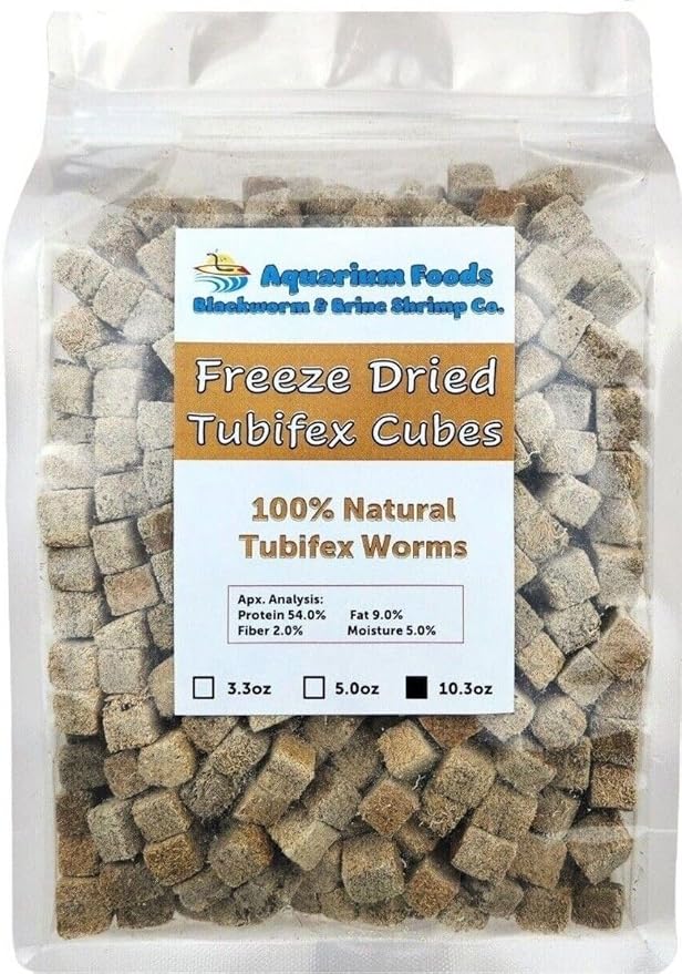 Tubifex Worm Cubes, Floating Freeze Dried Tubifex Cubes for All Tropical Fish, Cichlids, Discus, Tetras, Bettas, Goldfish, Angel Fish, Catfish, Koi & Pond Fish - 10.3oz Clear Bag