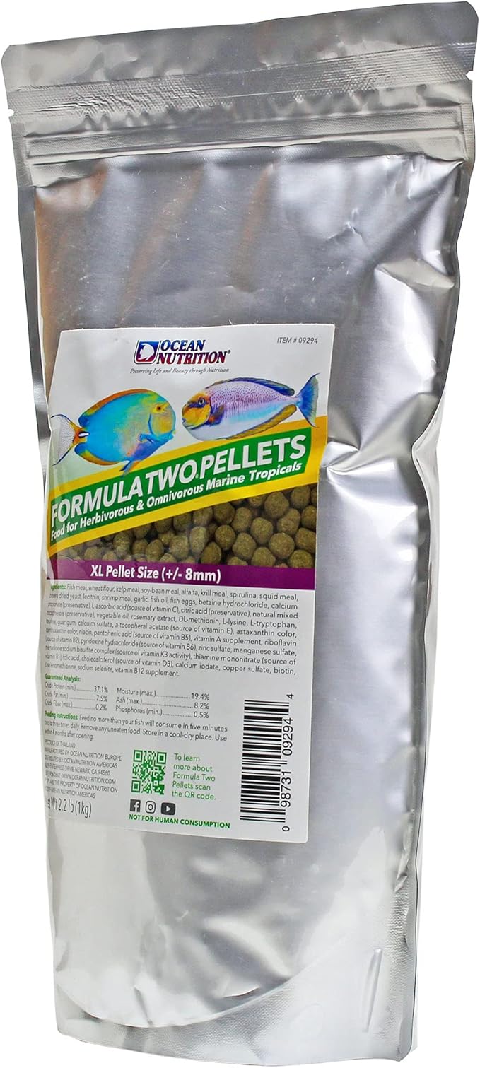 Ocean Nutrition Formula Two Pellets - Fish Food for Herbivorous & Omnivorous Marine Tropical Fish, High Protein(40%) - 2.2 lbs (1 kg) XL Pellets