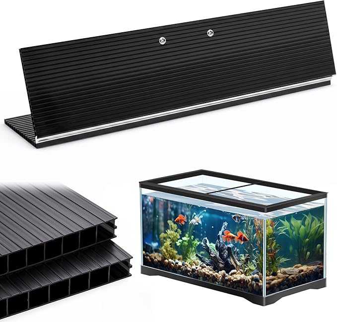 Sieral Aquarium Canopy Set Polycarbonate Greenhouse Panels 19.37 x 9.37 x 0.24 Inch for 10/20 Gallon Fish Tank Without Center Brace Aquariums Cover Fish Tank Lid, Black