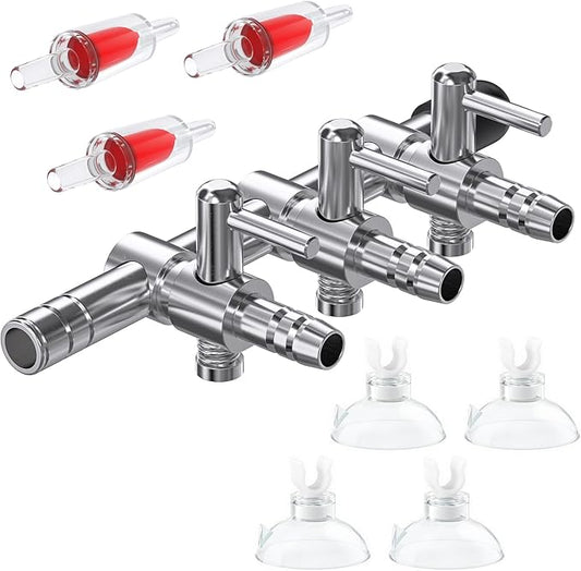 Pawfly 3-Way Aquarium Air Flow Control Lever Valve Manifold for Air Pumps Fish Tank Multi-Port Distributor Splitter with 3 Non-Return Check Valves and 4 Suction Cup Clips