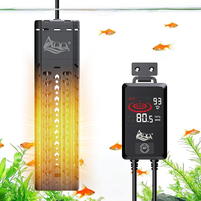 AQQA Submersible Aquarium Heater 500W for 55-130 Gallon Fish Tank Quartz Glass with External Controller for Betta Tank Koi Pond Saltwater & Freshwater (AQ197-500W for 55-130Gal)