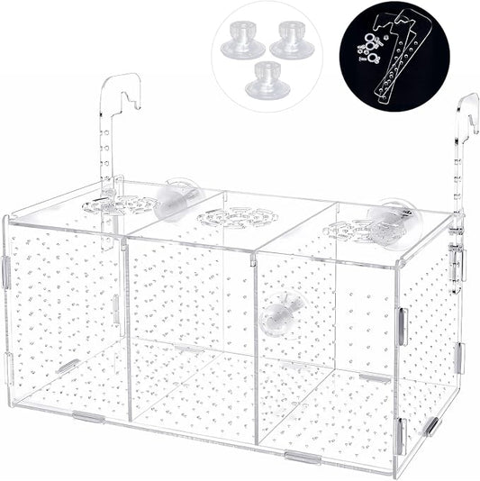 Fish Breeding Box, Acrylic Isolation Box Aquarium Hatchery Incubator with Suction Cups for Newborn Fry, Shrimp, Guppy, Clownfish, Aggressive Fish, 11.5" x 6" x 6"