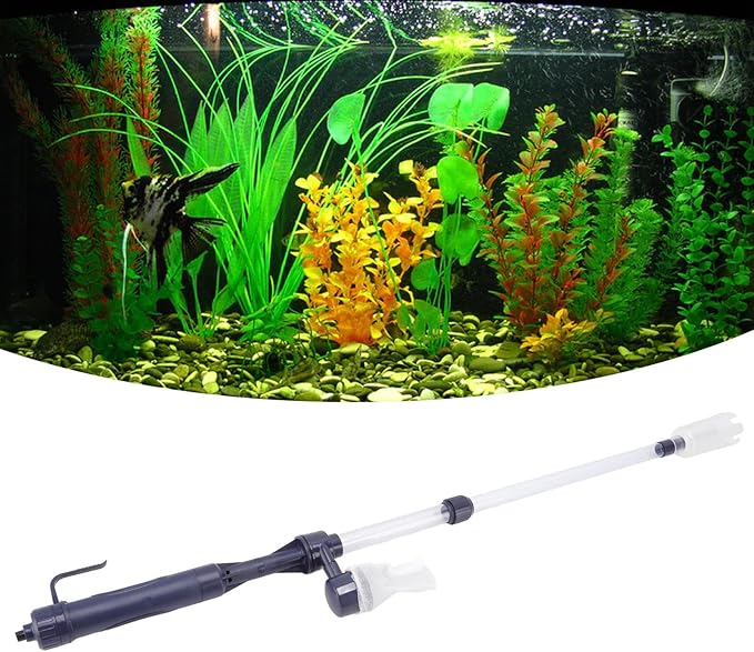 Aquarium Vacuum Cleaner Electric Siphon, Fish Tank Gravel Cleaner with Telescopic Conduit, Spiral Impeller Design for Easy Water Changing and Sand Washing, Powered by 2 C Batteries