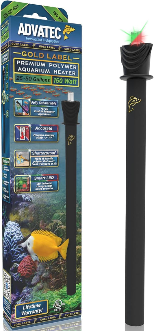 Premium Polymer Aquarium Heater with Advanced LED Temperature Control System - for Fresh & Saltwater Aquariums (150 Watts / 25-50 Gallons)