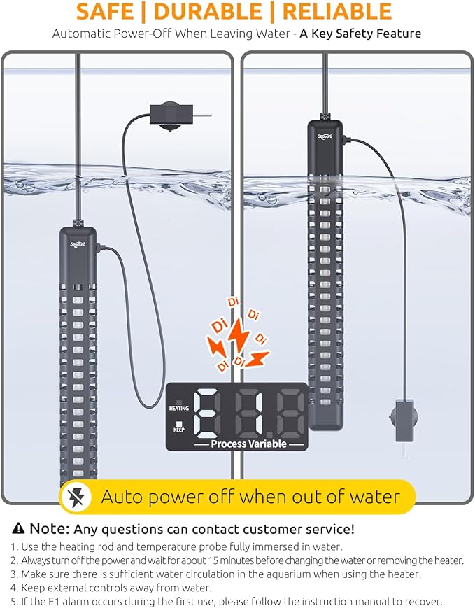 SEAOURA Aquarium Heater, 800W Fish Tank Heater for 100-180 Gallon, Submersible Heater for Aquarium with Over-Temperature Protection, Adjustable Intelligent Controller Auto Power-Off