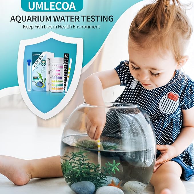Umlecoa 7 in 1 Aquarium Test Kit for Freshwater and Saltwater - 125 Aquarium Test Strips with Test Tube & Thermometer - Fast & Accurate Water Testing Strips for Aquarium/Pond/Pool