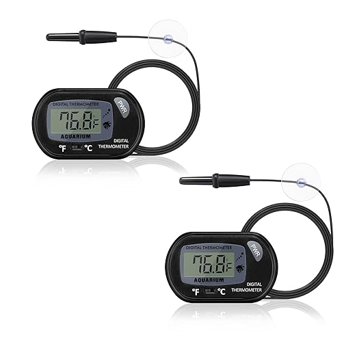 DaToo Aquarium Thermometer with Large LCD Display Fahrenheit/Celsius(℉/℃) Fish Tank Thermometer for Aquarium Reptile Terrarium Digital Water Thermometer with Suction Cup(2 Pack)