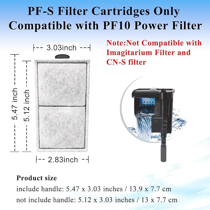 Pryitier 9 Pack PF-S Filter Cartridges Only Fit to Top Fin PF10 Power Filter, Replacement Fish Tank Refill with Zeolite for PF-S(Product Size: 5.12 x 3.03 inches, not Include Handle)