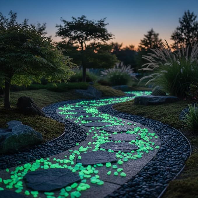 Shiny Stone Glow in The Dark Aquarium Neon Gravel Sand, Decorative Rocks for Fish Tank and Fairy Garden, Home Dec,305g/0.67lbs (5-8mm, Yellow Green)