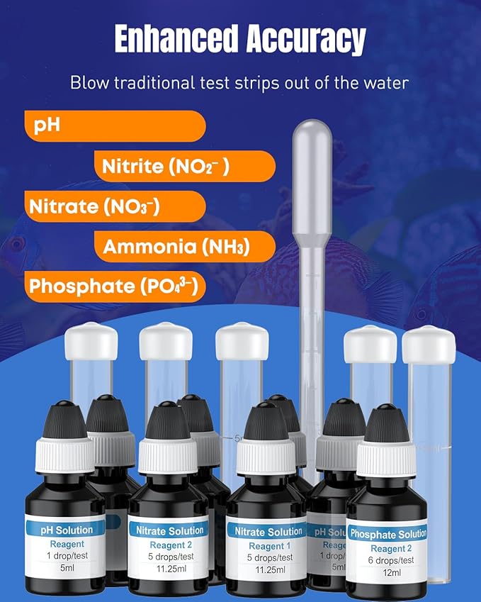 Pawfly 5 in 1 Aquarium Water Master Test Kit, Aquarium Water Test Kit Fish Tank Water Testing Kit for pH Nitrite Nitrate Ammonia & Phosphate, Aquarium Test Kit for Freshwater & Saltwater Fish Tanks