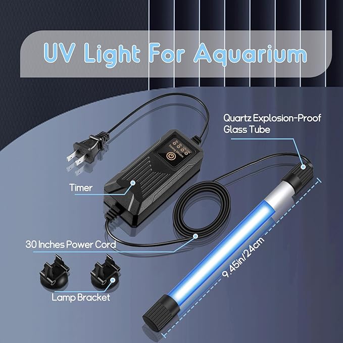 9W Timer UV Aquarium Clean Light Algae Removal LED Light Waterproof for Fish Tank Pond Aquarium