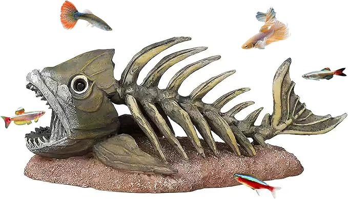 kathson Fish Tank Decorations Resin Piranha Skeleton Aquarium Decor Reptile Tank Accessories Ornament Fish Bone Hideout for Shrimp Lizards Geckos Spiders