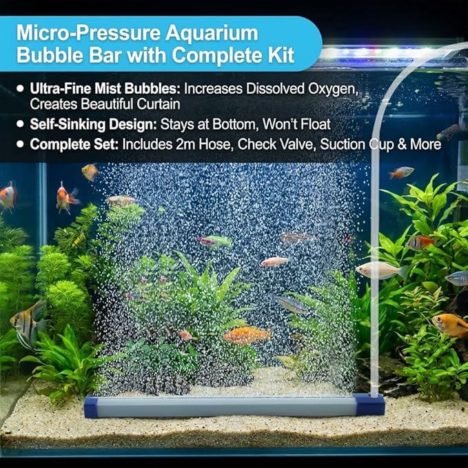 9.8 Inch Aquarium Bubble Strip, Quiet Oxygen Diffuser Bubble Curtain Wall, Self-Sinking Design, Fish Tank Bubbler Decorations for Freshwater Saltwater