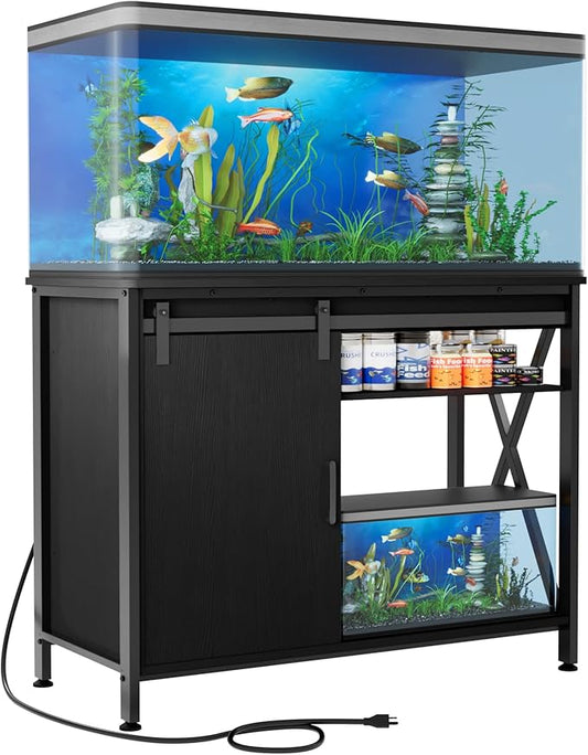 Aquarium Stand for 40-75 Gallon Fish Tank: Tank Stand Table with Power Outlet for Aquarium kit - Metal Fish Stand Cabinet with Storage for 40-75 Gallon Reptile Turtle Terrarium (black, 40-50 gallon)