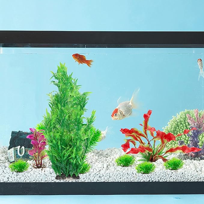 Fish Tank Decorations Plastic Plants, 2Pcs Aquarium Artificial Aquatic Plants, Realistic Underwater Aquarium Plants, Large Water Grass Decoration Ornament Safe for All Fish - 15 inch