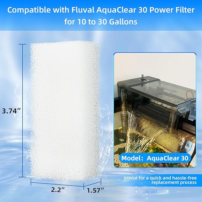 AQUANEAT 6-Pack Replacement Filter Sponge Pads, Aquarium Foam Insert Compatible with AquaClear 30, Fish Tank Filter Media