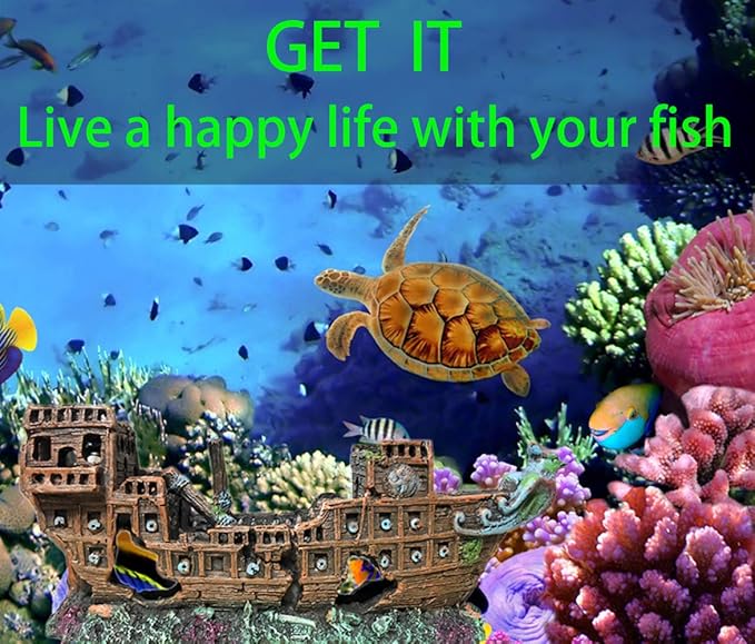 SLOCME Aquarium Pirate Ship Decorations Fish Tank Ornaments - Resin Material Shipwreck Decorations, Eco-Friendly for Freshwater Saltwater Aquarium Sunken Ship Accessories