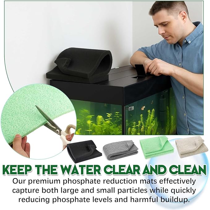 Treela 4 Pack Aquarium Filter Media Pads, 4-in-1 Mechanical & Chemical Filtration, Ammonia, Nitrite & Phosphate Removal, Cut-to-fit for Fish Tanks & Ponds, Improves Water Clarity & Odor Control