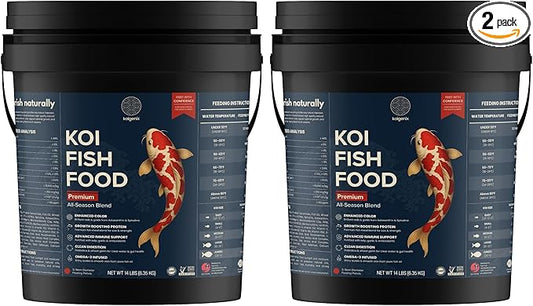 2 Pack Koi Fish Food (14lb) - Growth & Color Formula, High Protein Floating Pellets with Spirulina, Krill & Probiotics, Easy to Digest, Cleaner Water, All Season - for Koi, Goldfish & Pond Fish