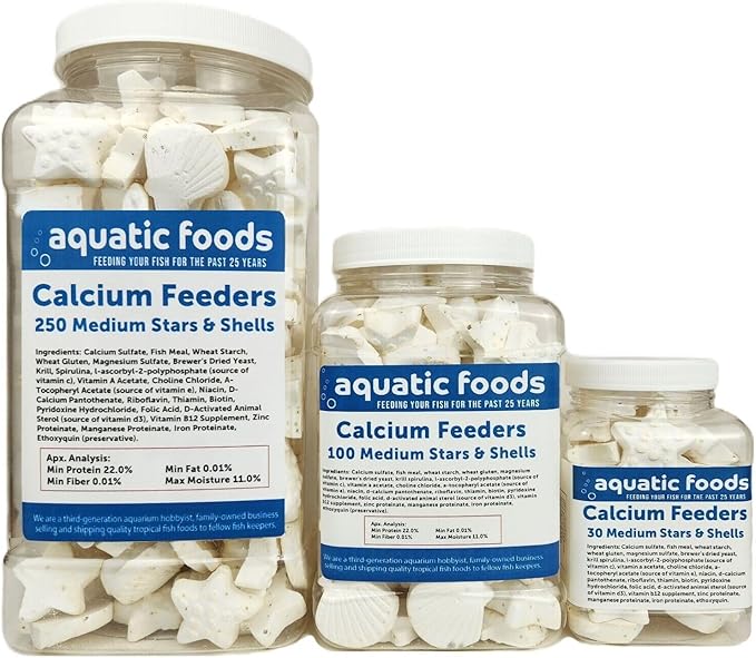 Medium Size Calcium Feeder Stars & Shells for Shrimp, Snails, Crabs, Crayfish, Hermit Crabs and All Tropical Fish…250 Count Jar