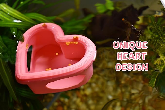 Heart Shaped Floating Fish Feeder, Floating Feeding Station, Aquarium Feeding Bowl, Unique Heart Shape Design, 3.3 x 2.7 x 1.8 Inches,