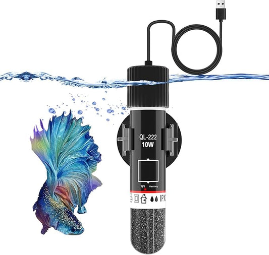 Small Aquarium Heater,10W Betta Heater Super Mini Aquarium Heater,Submersible Fish Tank Heater USB Powered Constant Temperature 78℉(26℃) Used for 1-2 Gallon