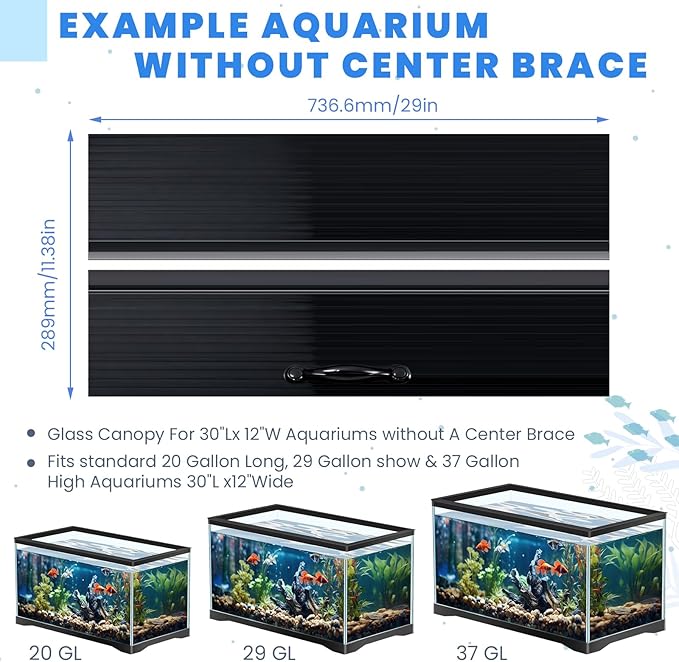 Sieral Aquarium Canopy Set Polycarbonate Greenhouse Panels 29 x 11.38 x 0.24 Inch for 20/29/37 Gallon Fish Tank Without Center Brace Aquariums Cover Fish Tank Lid, Black