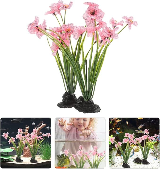 UKCOCO 2Pcs Artificial Aquarium Plants : Realistic Plastic Fish Tank Decorations, Pink Water Grass for Aquariums, 2.16x1.77x8.25in