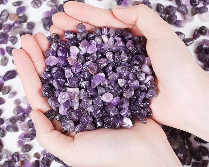 Amethyst Crystal Gravel Polished Chips Stones Pea Quartz 0.3-0.4" Tumbled Stone Crushed Natural Home Decoration Small Pebbles mini Fish Tank Vase Filler Landscape Bottom Ornament 250G 0.55 lbs