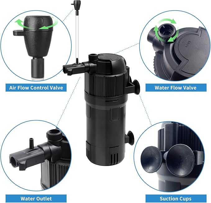 Fish Tank Filter with U-V Light, Submersible Aquarium Filter for 10 to 40 Gallon Fish Tank, U-V Filter