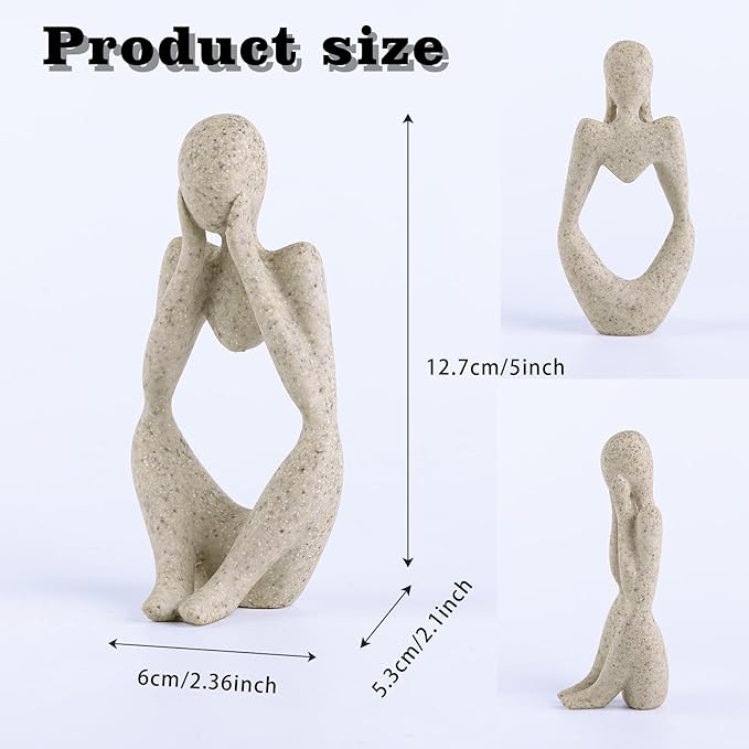 Fish Aquarium Decor Ornaments Minimalist Sandstone Resin Thinker Statue Fish Tank Decorations Small Accessories Abstract Home Decor Fish Toy for Betta Cichlid Goldfish Shrimps Hermit Crabs Turtle
