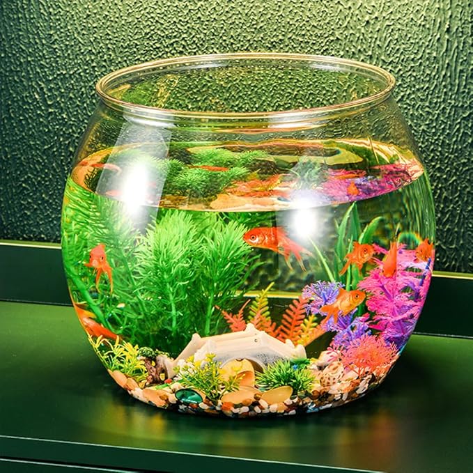 Angoily Transparent Plastic Fish Bowl 5.11 Inch Small Round Aquarium Tank for Goldfish Desktop Office Home Decoration Portable Small Aquarium