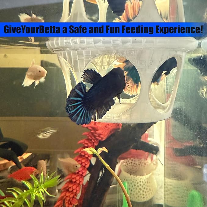 HOZOE Floating Betta Fish Hideaway, Aquarium Suspended Resting Spot, Feeder for Small Fish and Shrimp, 3D Printed, Decorative Floating Cave Accessory for Aquariums. (Translucent Color)