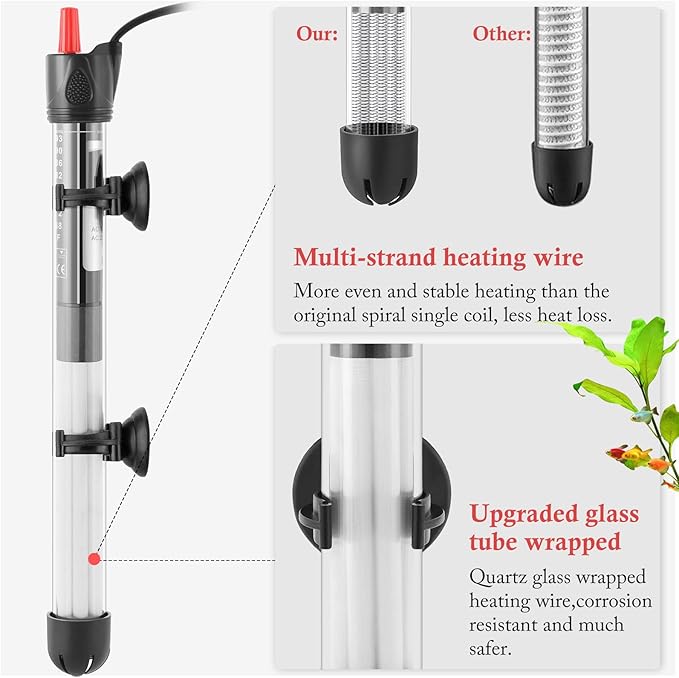 FEDOUR Aquarium Heater 50W 100W 300W, Submersible Glass Fish Tank Heater for Fresh and Salt Water (300W)