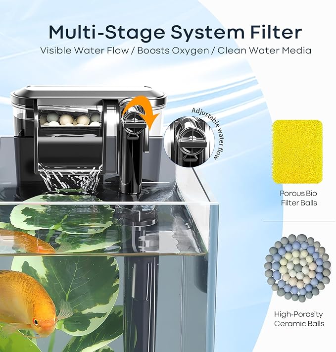 3 Gallon Small Fish Tank Glass Aquarium Set, Starter Kit with Heater Water Pump Cleaning Filter Bright Light Rocks Gravel Cleaning Tool, Leak-Proof Clear Rimless Desktop Spaces Saving Betta Fish